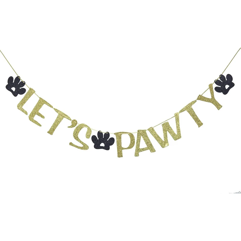 Let's Pawty Banner Logo Garland Suitable for pet birthday parties Decorate dog PAWS Photo Prop Background (gold)