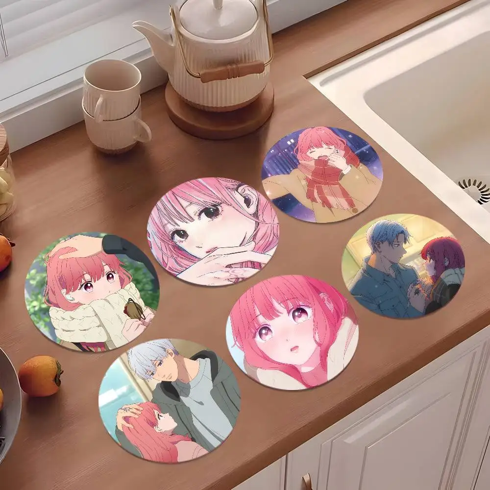 Posavasos de anime con diseño de signo de afecto, redondos de madera de 10 cm, adecuados para bebidas, té, café, hogar, regalo, días festivos