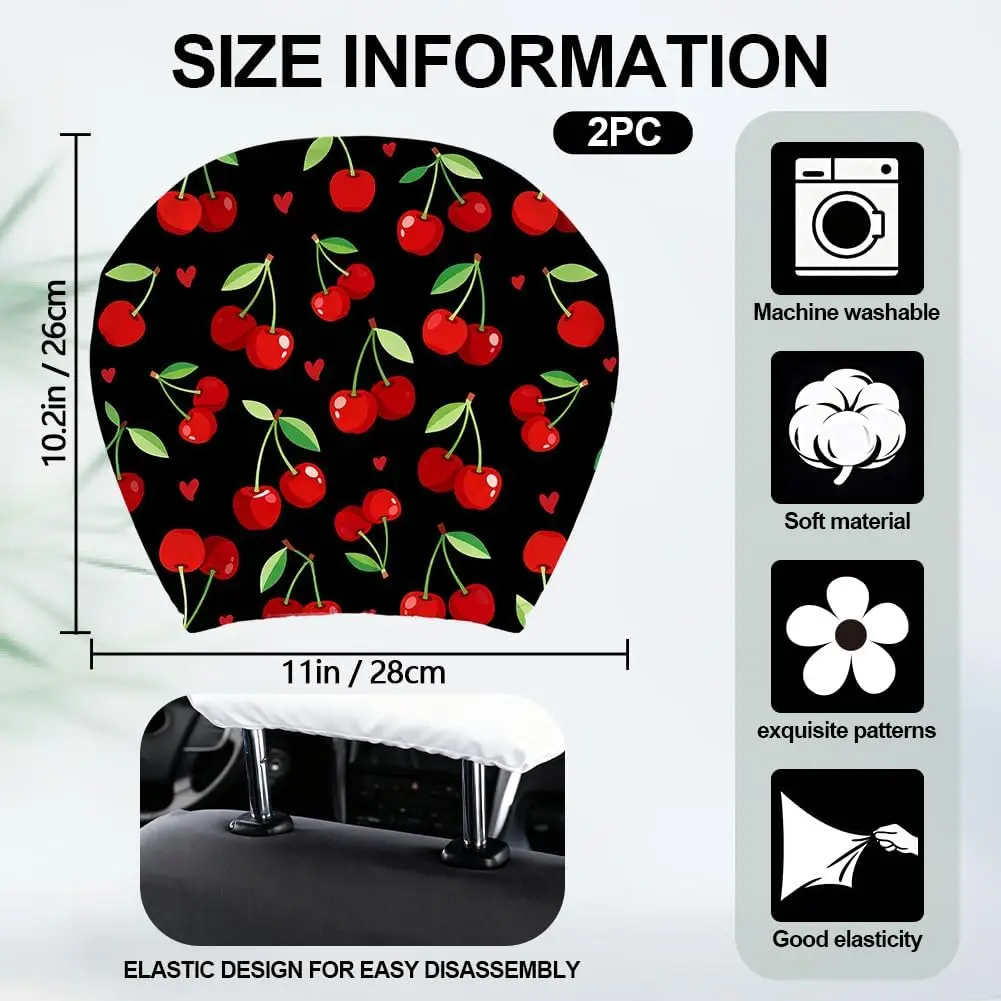 2pcs Headrest Covers Funny 28x26cm Headrest Cover Halloween 2PCS Cherry Love Car Headrest Cover Elastic