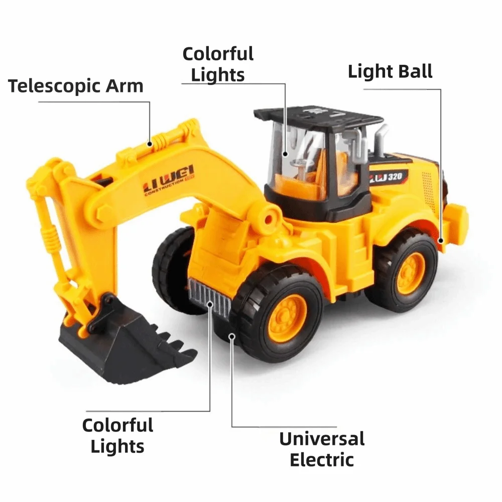 Colorful Music Electric Excavator Lighting Effects Children Gits Bulldozer Universal Wheels Engineering Vehicle Boys Gift