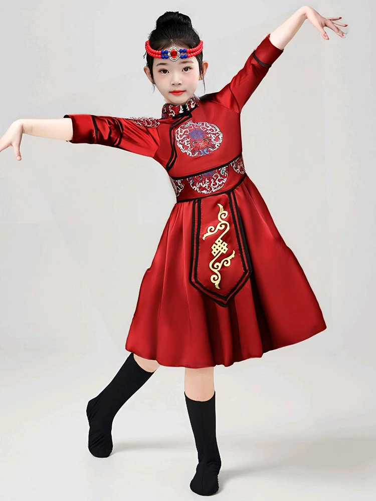 

Children's Mongolian Dance Performance Costume Ethnic Minori Women's National ba Riding White Chopstis Dance...