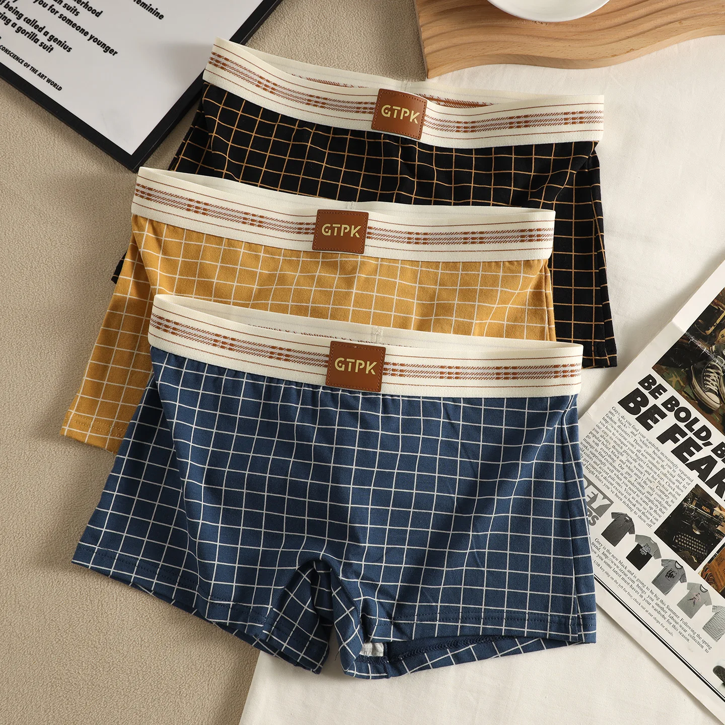 

3pcs Women's Panties Cotton Underwear Plaid Sports Boxers Breathable Female Underpants Boxer Short Briefs Cozy Lingerie