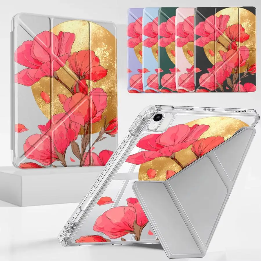Moonflower Tablet Case For iPad Air 4 5 M3 M2 1 2 M4 11inch Pro 11th 10th 9th 8th 7th 12.9inch Pro 2025 Mini 6 7 Y-Fold Holder
