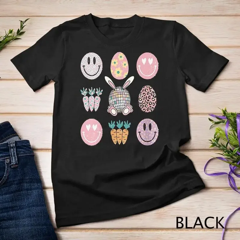 Retro Groovy Bunny Smile Disco Eggs Carrot Happy Easter Day Unisex T shirt
