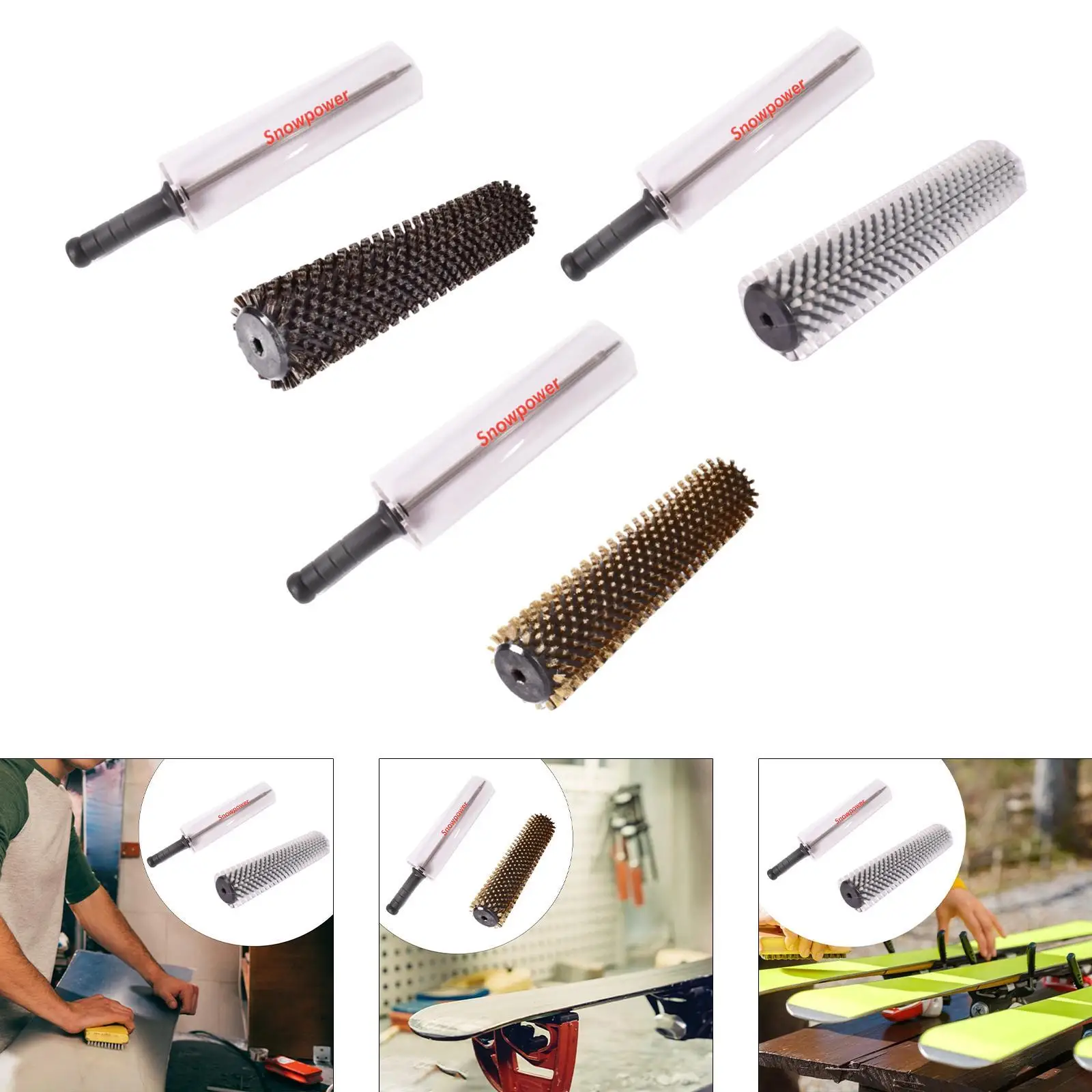 Ski Brush Kit Stainless Steel Axle Brush Shade Transparent Cover Nonslip Handle Roller Brush Ski Wax Brush Ski Brush Cover