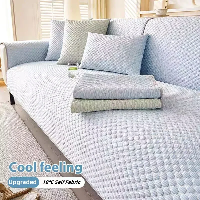 

Candy Color Summer Cooling Sofa Cover Ice Silk Non Slip Foldable Seat Cushion Pad Adjustable Armrest Backrest Slipcovers