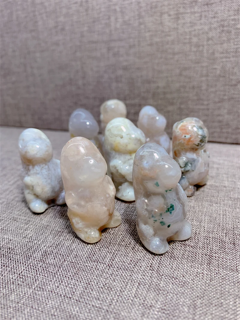 Natural Flower Aagate Dinosaur Carving Crystal Mineral Madagascar Healing Sphere Tower Palm Workmanship Ornament Carving Chip