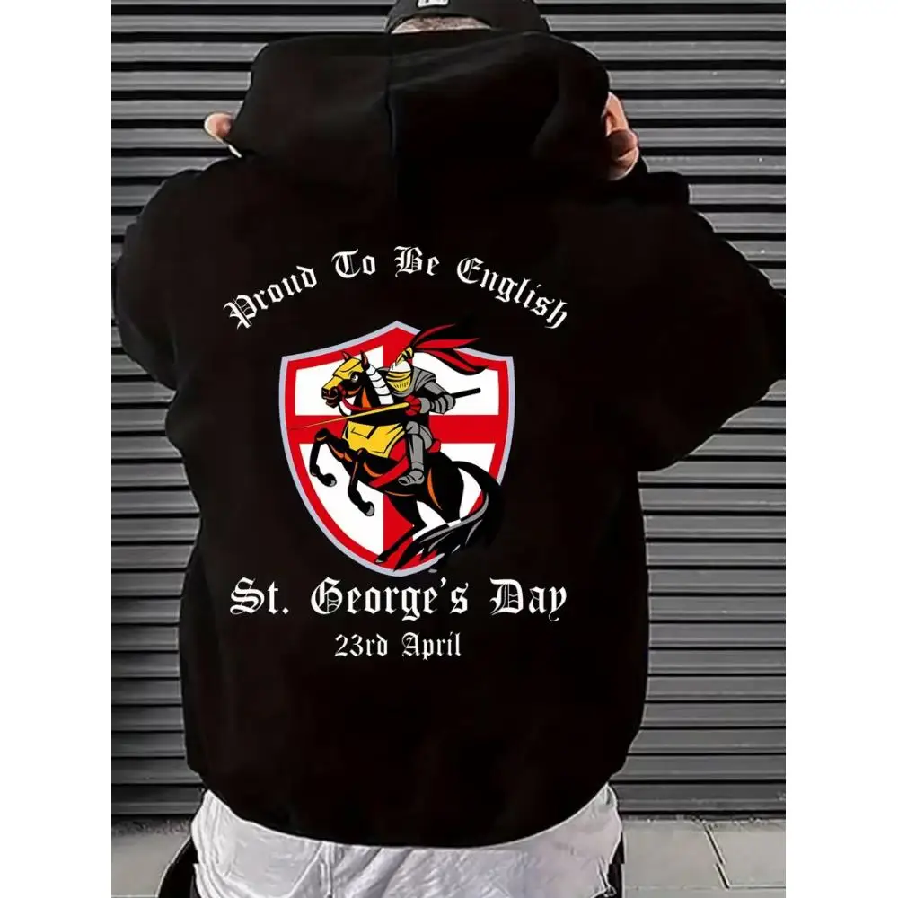 CLOOCL Men's Hoodie with England Flag and St. George's Day Print, Fashionable Autumn and Winter Clothing