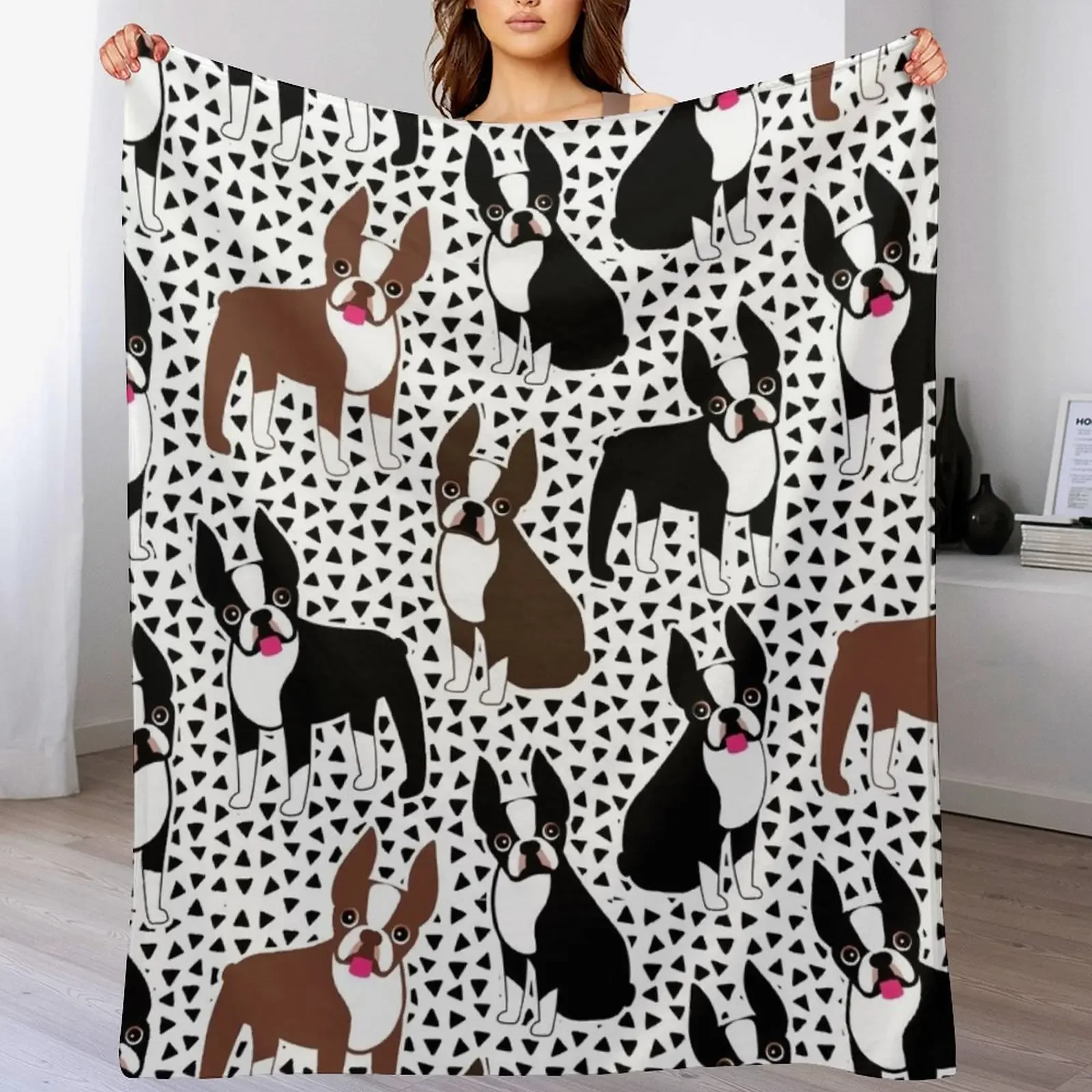 

Boston Terriers Mid-Century Modern Throw Blanket Portable Lightweight Blanket for Travel Camping