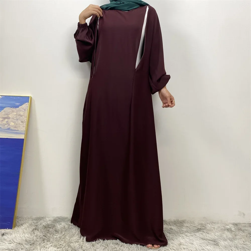 

Dubai Fashion Nursing Muslim Women Middle East Dress Muslim Long Sleeve Slim Dress Robe Solid Color