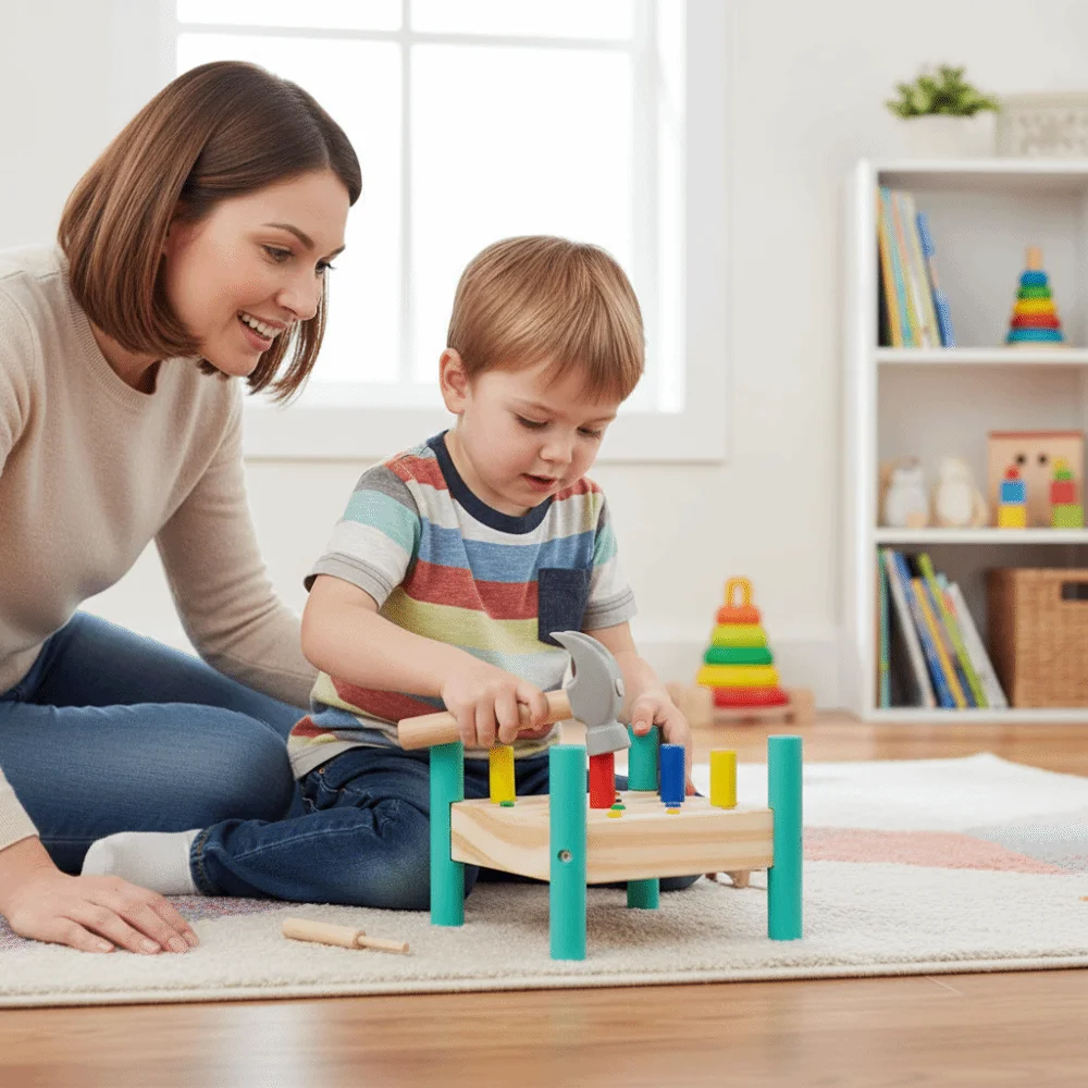 Herramienta para clavos Montessori, tablero perforado de doble cara para uñas de plástico y madera, martillo portátil colorido para bebé, juguetes de madera