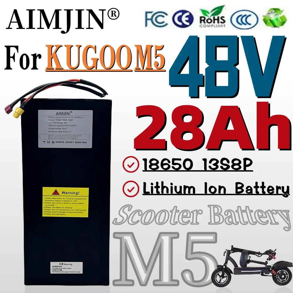 18650 13S8P Original Lithium Battery 48V 28Ah for Kugoo M5/M5Pro/MaxSpeed Folding Electric Scooter Battery 28000mAh Built in BMS
