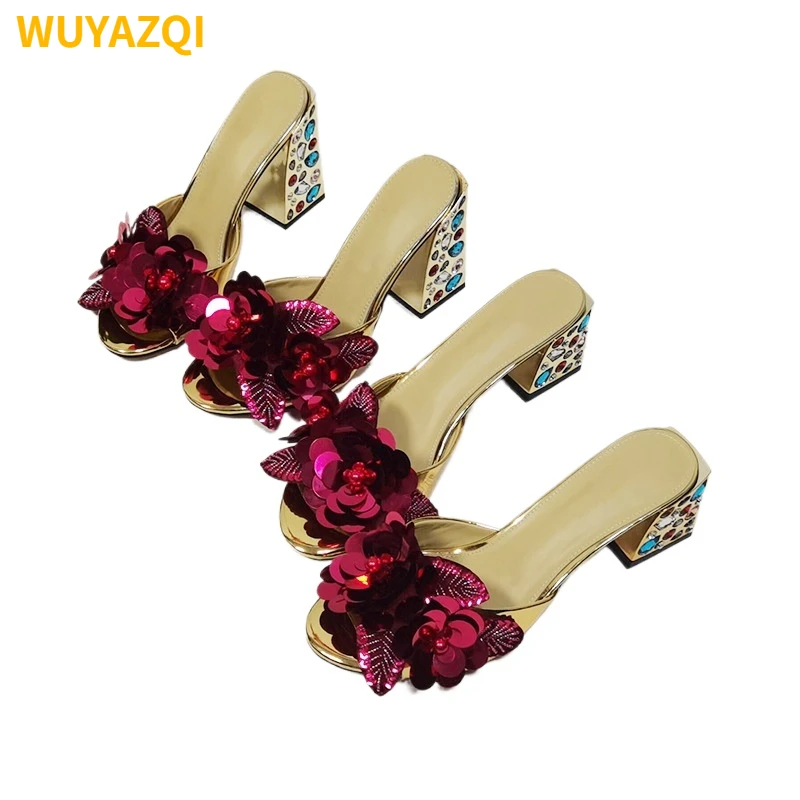 

WUYAZQI New Women's Shoes Fashion Flower Women's High Heels Sexy Banquet Shoes Noble Wedding Shoes Women