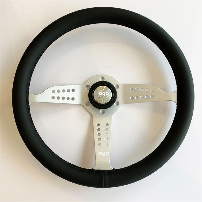 TIYPEOR 350mm Microfiber Leather Car Steering Wheel With 45mm depth aluminum bracket