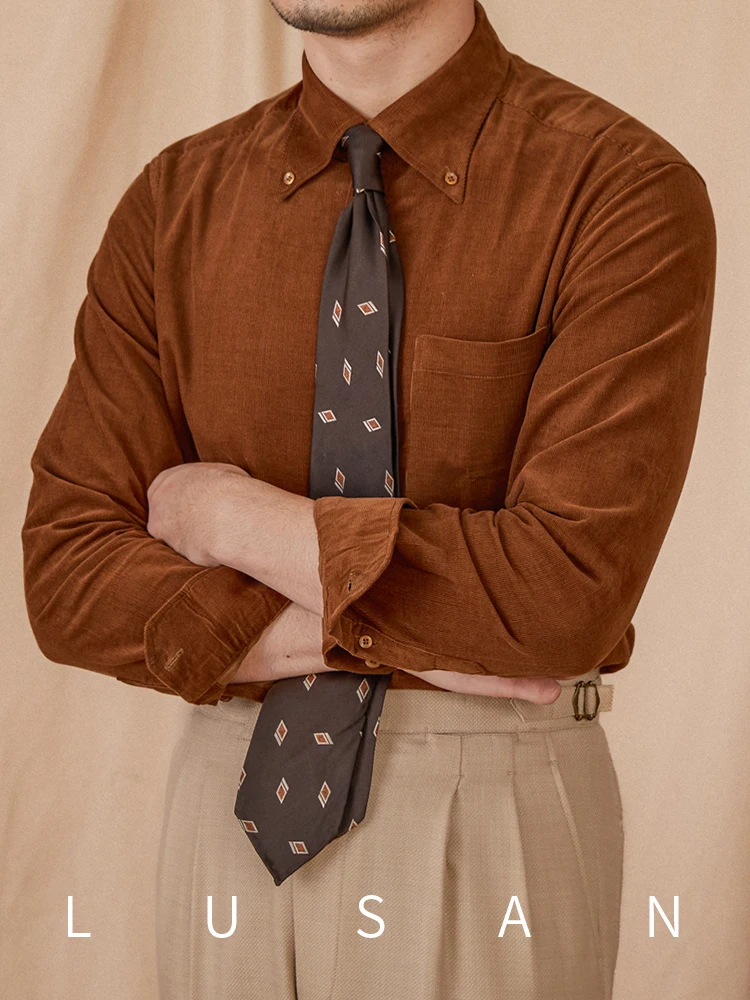 High-End Japanese Commute Leisure Corduroy Long-Sleeved Shirt Italian Fashion All-Match Classic Retro Shirt for Men