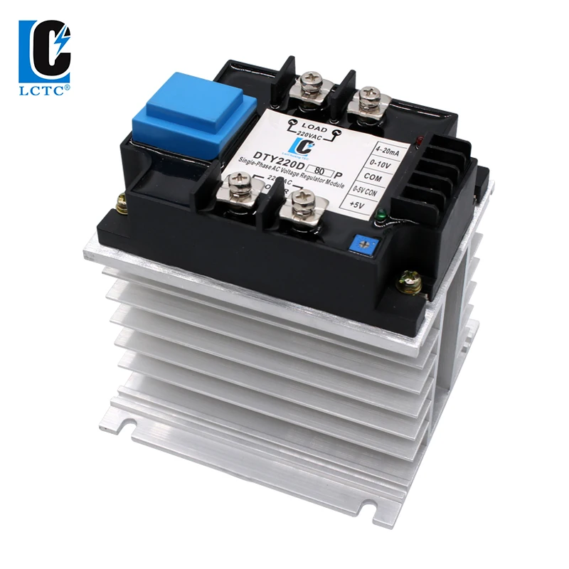 LCTC Single Phase AC Voltage Regulator Relay Module With Heat Sink 220V 380V 60A 80A Enhanced Isolation Power Stabilizer DTY