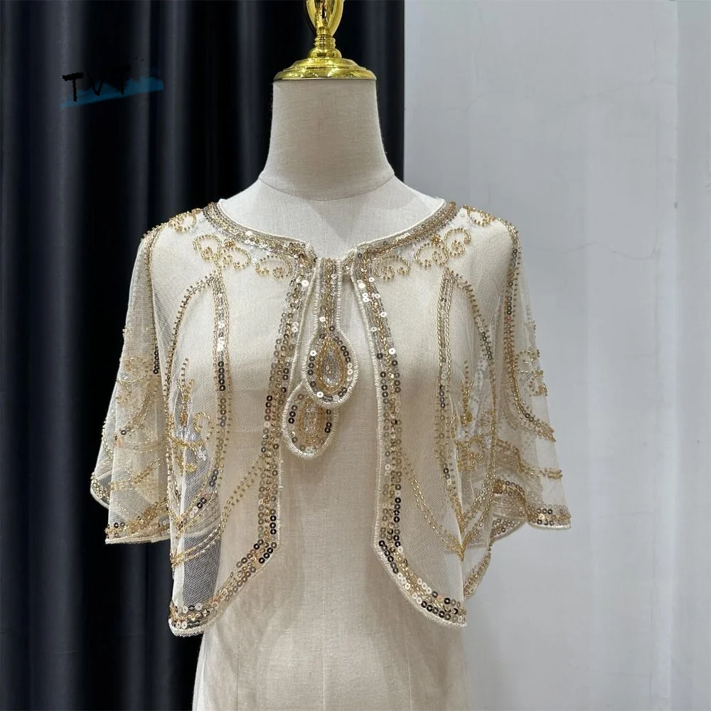 

Retro Sequins Poncho Coat Vintage Style Bling Bling Sequins Tassel Shawls 1920s Theme Hollow Out Sequin Beaded Short Cape