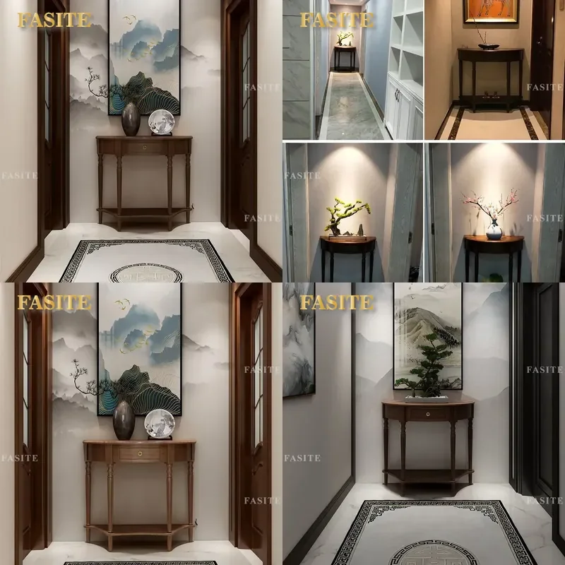For Semi-round Solid Wood Entrance Table Wall-mounted Entryway Cabinet New Chinese American Style Decorative Console Desk for