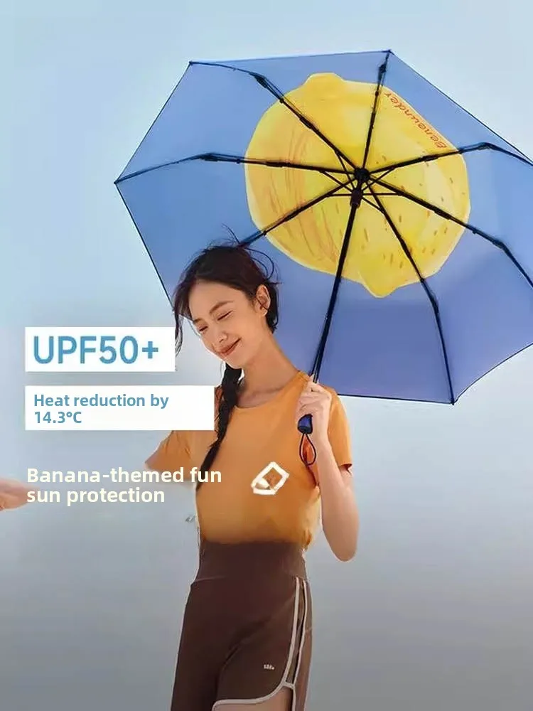 

Banana Leaf Women's Sunshade Umbrella UV Protection Rain And Sun Dual Use Black Glue Foldable Retro Simple Design Home Daily Use