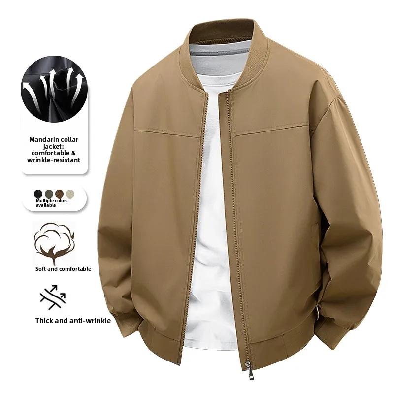 سترة رجالية كاجوال للعمل، تصميم فضفاض مقاوم للرياح مع سحاب، ياقة بيسبول، أكمام طويلة، ملابس خارجية للخريف، أسلوب عصري جديد #5