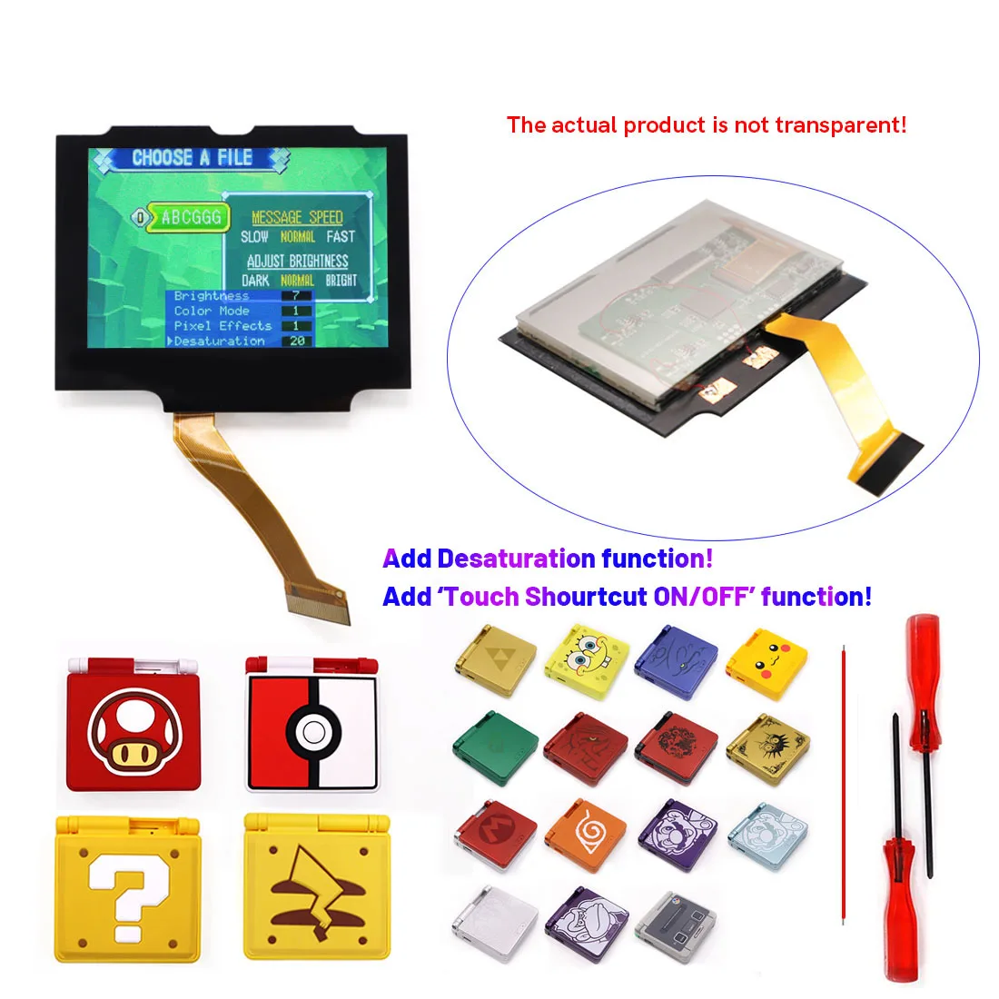 HISPEEDIDO 3.0'' GBA SP V5 IPS Laminated Backlight LCD Screen Kits No Need Cut Shell For GameBoy Advance SP Built-in OSD Menu