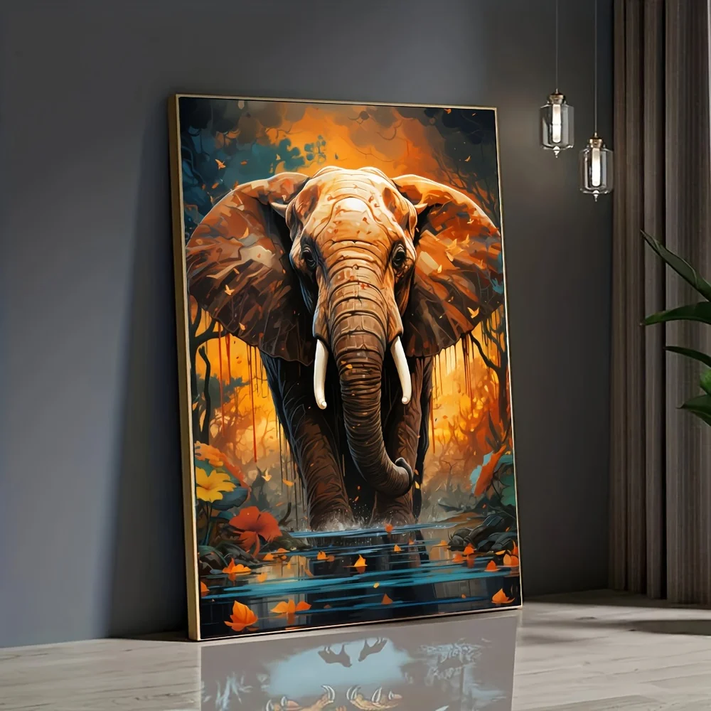 Frameless canvas paintings,Forest Elephant Posters and Prints Wild Animal Art Canvas Painting Wall Art Picture for Living Room H