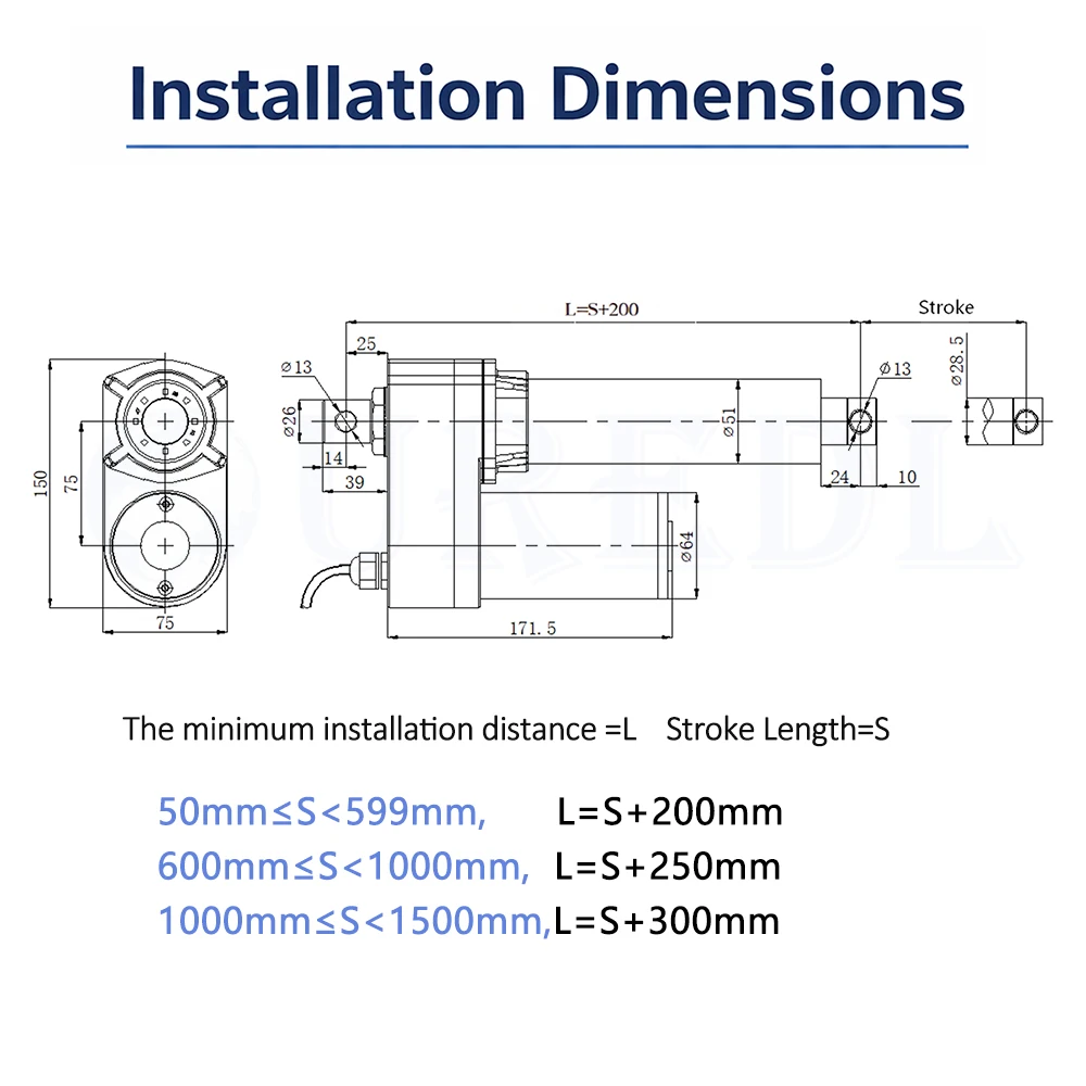 Industrial Grade 10000N Permanent Magnet Brush Electric Linear Actuator Push Rod IP66 4000RPM for OEM Projects