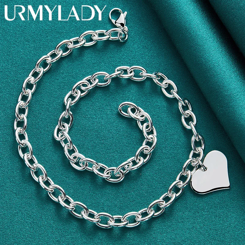 URMYLADY 925 Sterling Silver Love Heart 18 Inch Pendant Necklace For Women Wedding Party Fashion Charm High Quality Jewelry