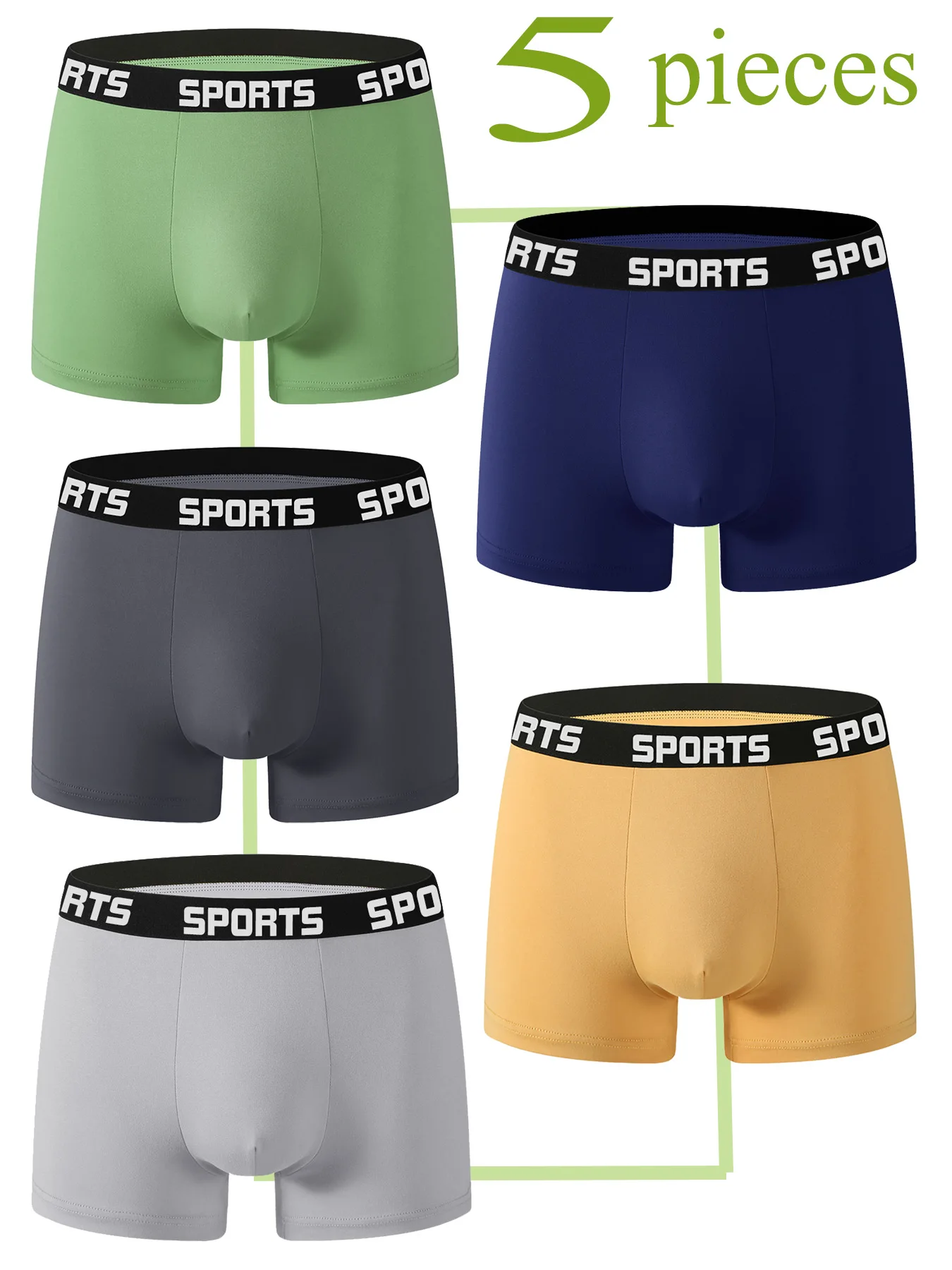 

【 5-piece Set 】SPORTS Letter Belt Men's sports Briefs Multi-color combination Breathable and comfortable shorts