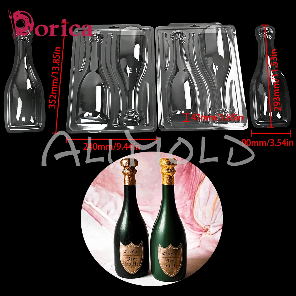 Champagne Bottle Shaped Plastic Chocolate Mold DIY Handmade Buttercream Candy Cake Mould Cake Decorating Tool Baking Accessories