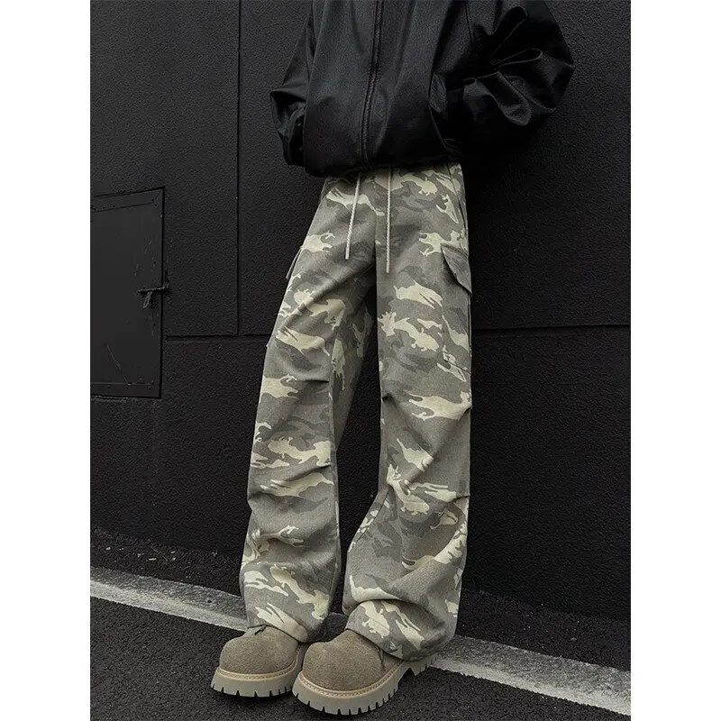 

Cleanfit Men's Casual Camouflage Workwear Trousers Spring Autumn Straight Leg Multi-ket Design Wrinkle Pants
