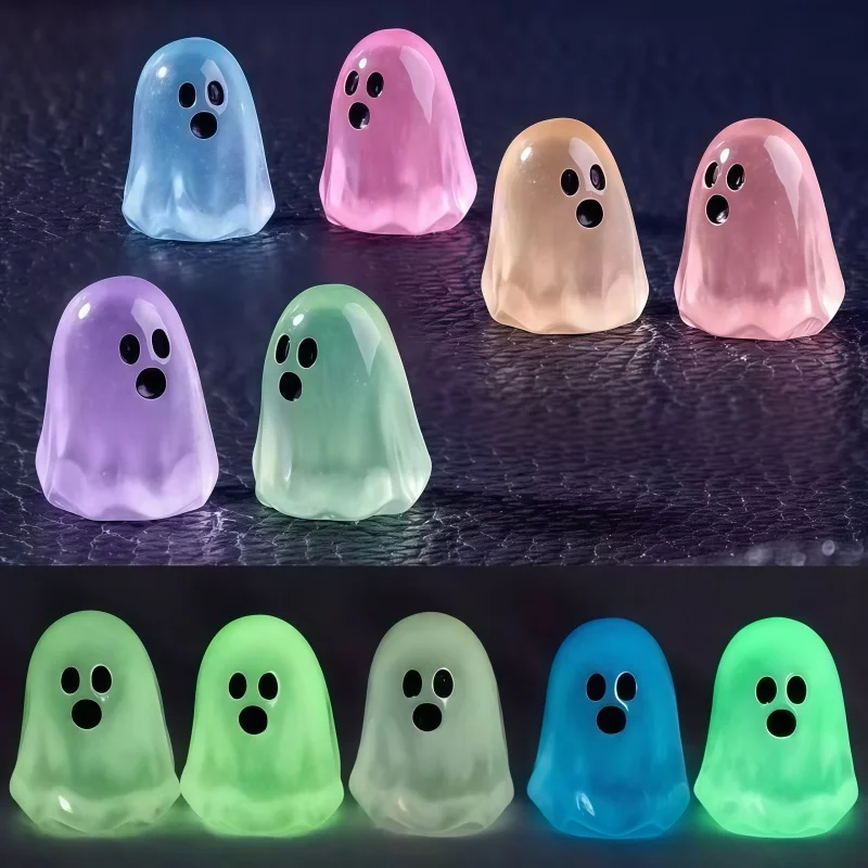 Mini Night Light Cute Ghost Statue DIY Thriller Festival Resin Decorative Ornament Miniature Bonsai Desktop Home Decoration Toy