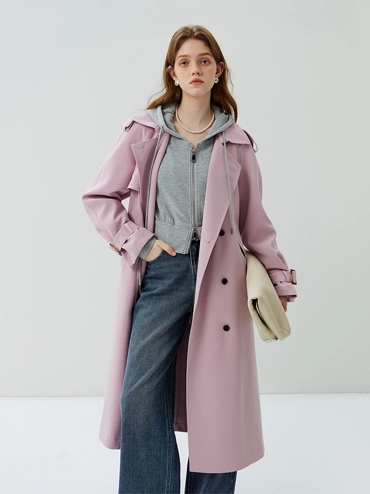 FSLE High-end Suit Collar Straight Tube Windbreaker for Women Autumn 2023 New Commuter Style Mid-length Trench Coats Female