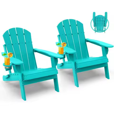 All-Weather Collapsible Chair with Cup Holder for Fire Pit, Outdoor Deck, Backyard Terrace, Garden Use