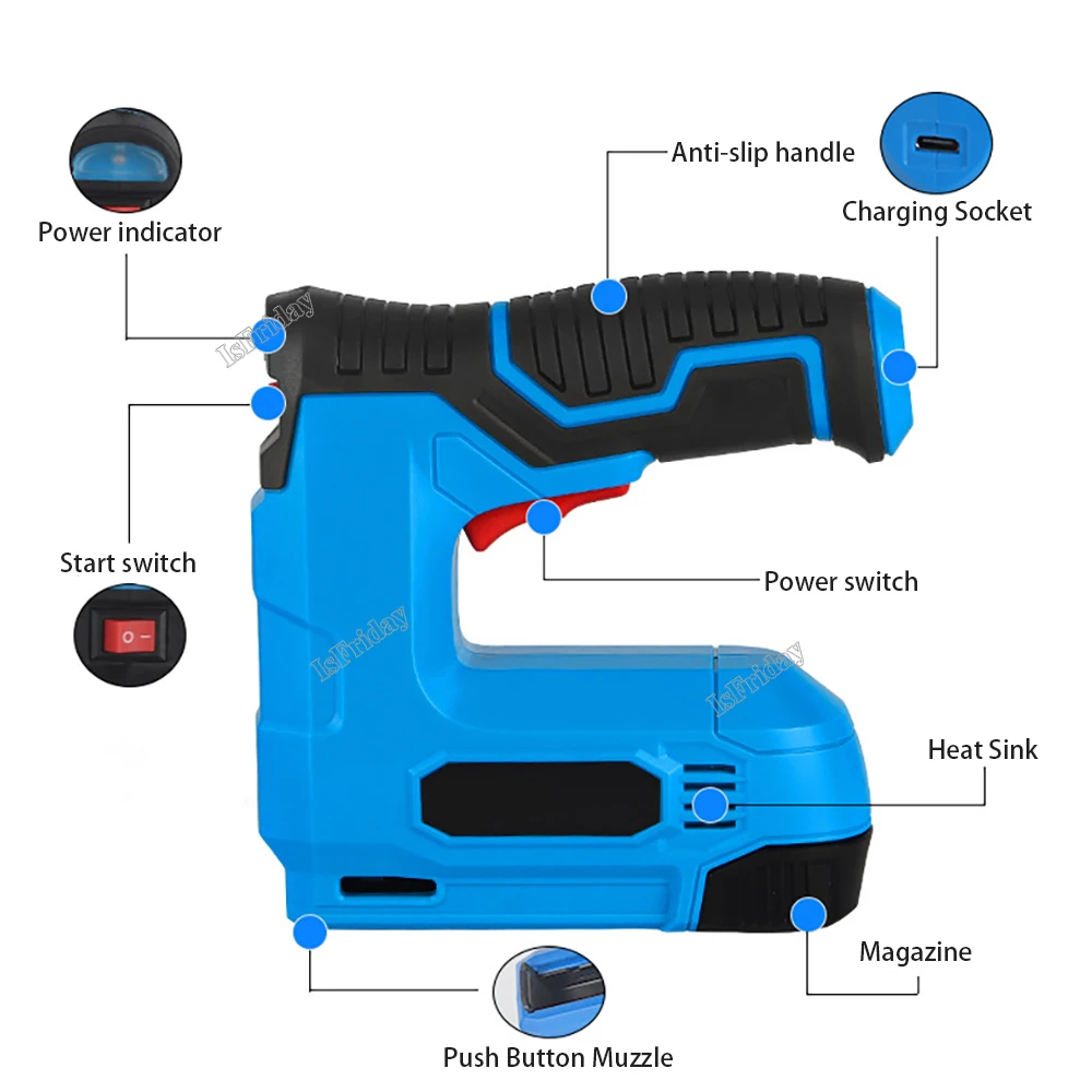 Imagem -06 - Pregador Elétrico e Pistola Grampeador Lithium-ion Cordless Grampeador Multitool Prego Grampeador em 1