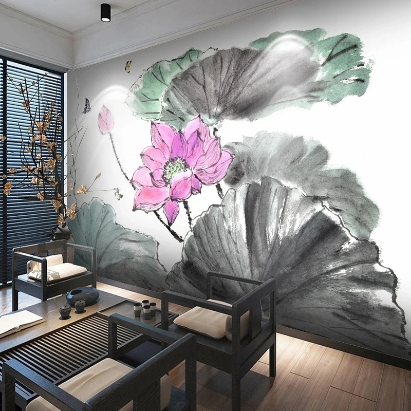 

Floral Wallpaper Chinese Style Oil Ink Painting Lotus Pattern Art Photo Murals Bedroom Living Room Decoration 3D Custom Any Size