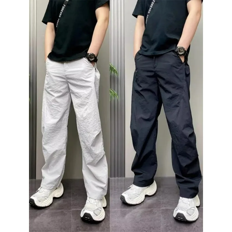 Autumn Wide-leg American Streetwear Brand Solid Color Loose Straight-leg Casual Pants Men Stylish Versatile Curved Knife Pants