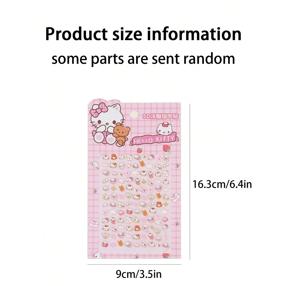 1szt Różowy Hello Kitty Kids Nail Art Stickers Coulomi Cinnamon Dog Cartoon Child Nail Decals Japanese Anime Girls Manicure Decora