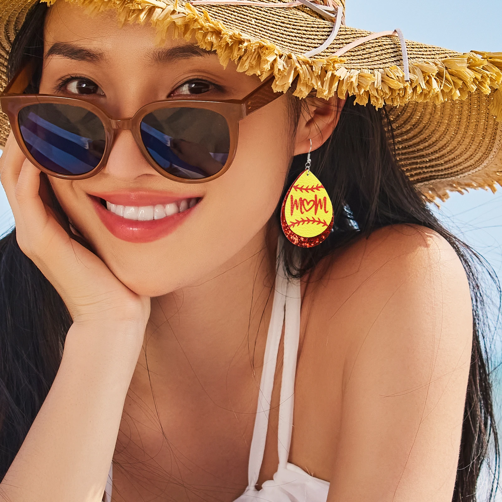 

Heart Letter Earrings for Women Dangle White Basketball Baseball Gift Trendy Accessories