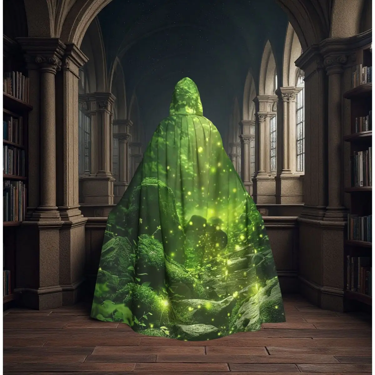 Capa Larga con Capucha de Esmeralda Brillante, Bosque Encantado Mágico, Diosa Vikinga, Disfraz Medieval de Bruja, Capa de Cosplay, Halloween, Vampiro
