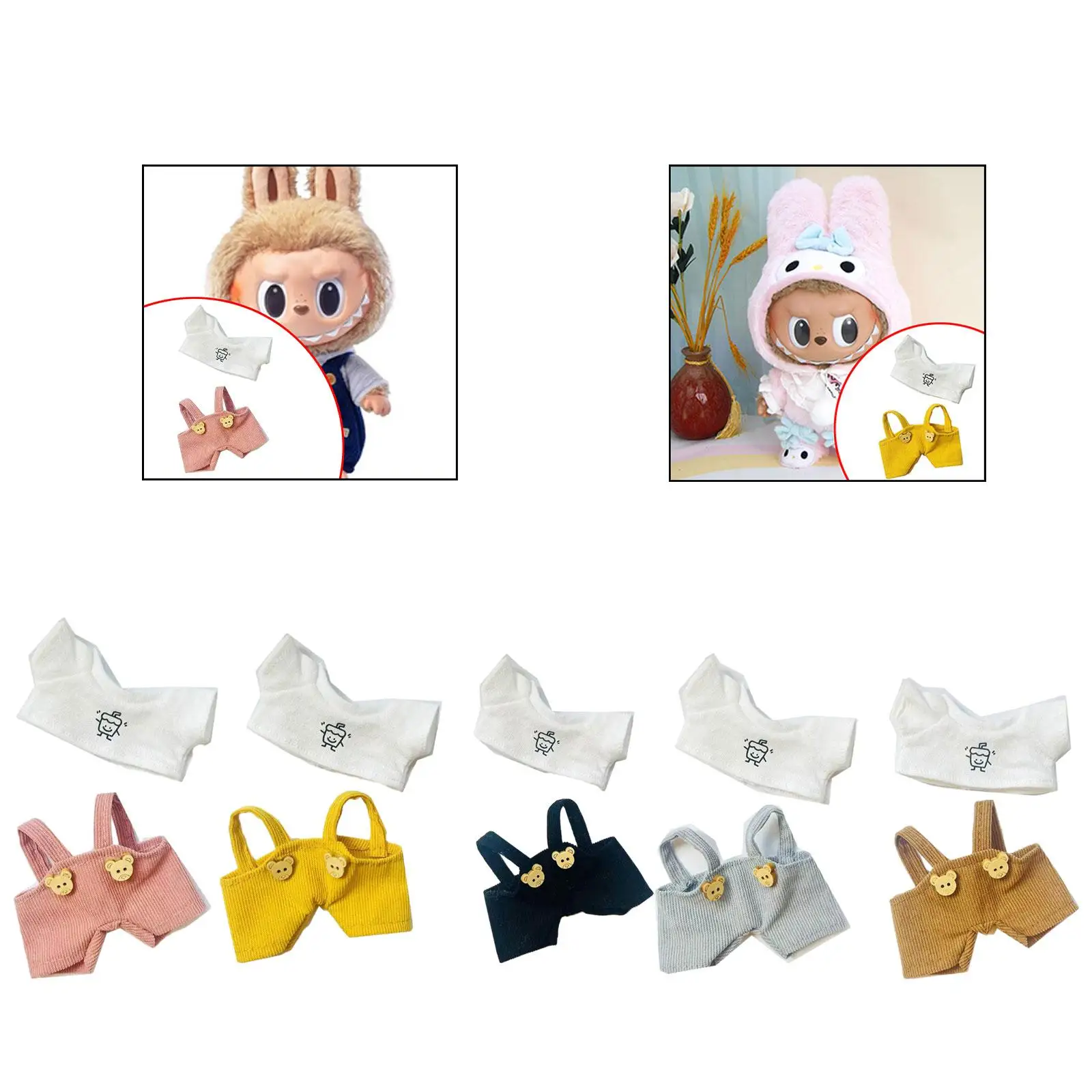 

15cm 17cm Doll Clothes, Fashion Suspender Pants T Shirt Set Doll Accessories Clothing,