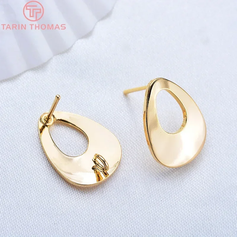 (2695)10PCS 12x17MM 24K Gold Color Plated Brass Hollow Drop Shaped Stud Earrings Diy Jewelry Findings Accessories wholesale