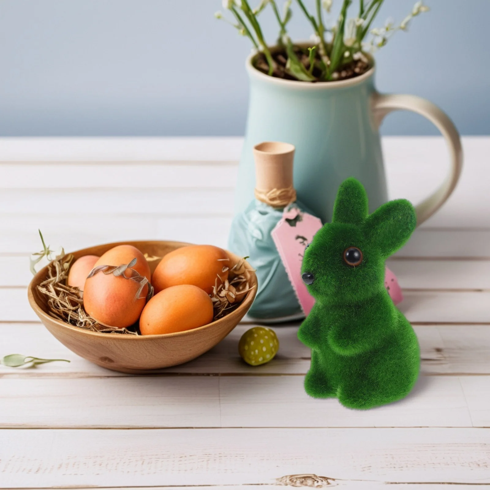 Moss Bunny Miniature Decoration Easter Garden Statue Artificial Green Rabbit Sculpture Furry Bunnies Statues for outside Foam