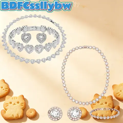 S925 Hot Selling 2026 NEW Crystal Romantic Original Fine Jewelry Sets Round Bracelet Crystal Necklace Gift