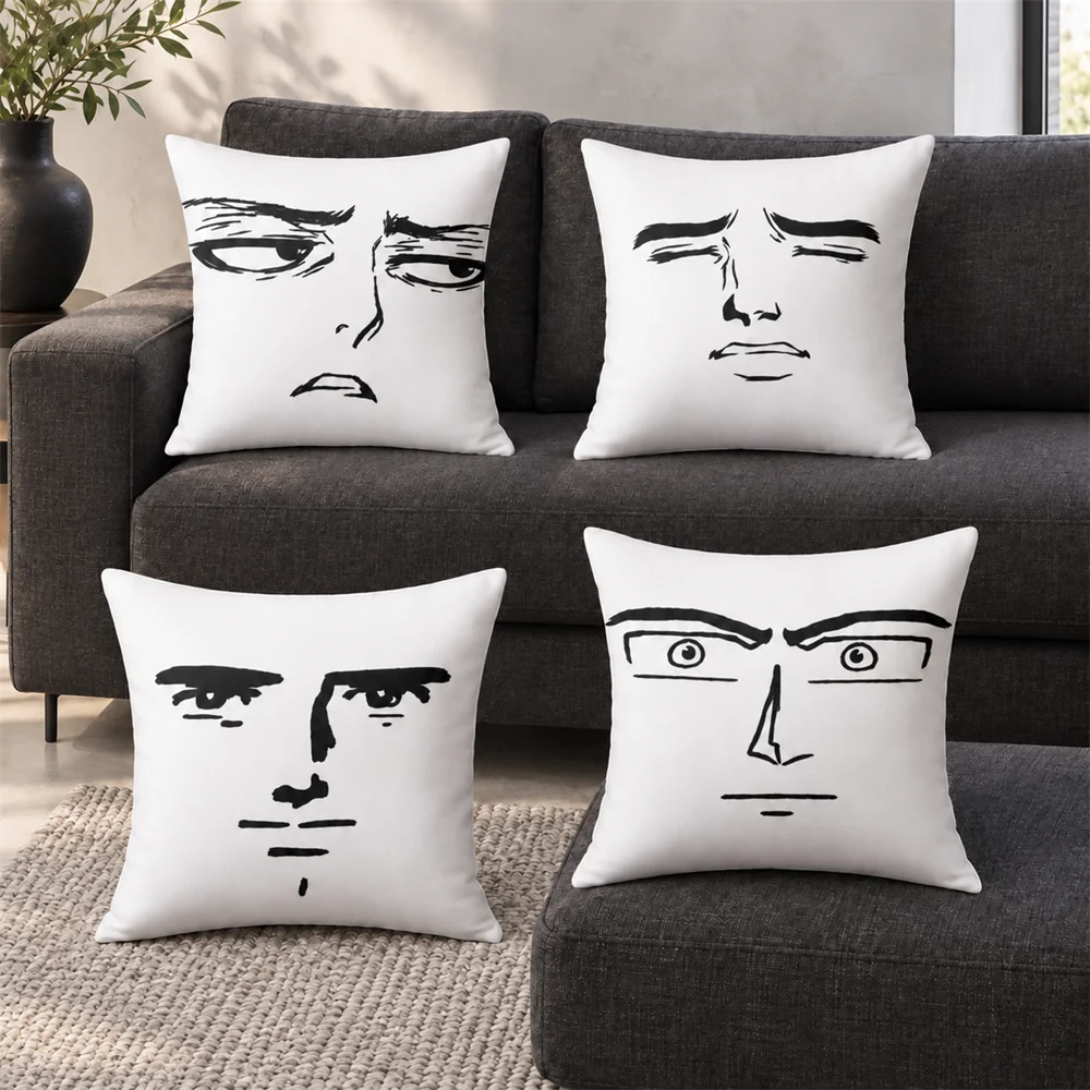 Funny Meme Face Doodle Line Art Cushion Cover Soft Short Plush Pillow Cases Hidden Zipper Cutecore Sofa Bedroom Home Decor Gift