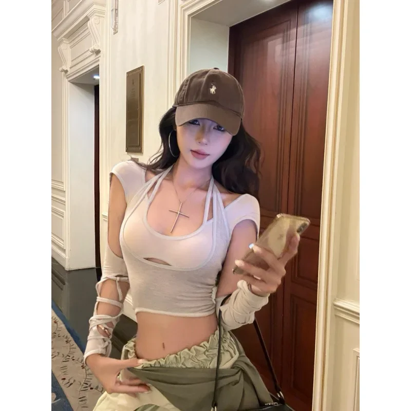 مثير طويلة الأكمام تي شيرت مجموعة جيني الألفية حزام ربطة القوس فيونكة سليم صالح قطعتين فتاة الساخنة الصيف عادية مريحة العلامة التجارية الصينية