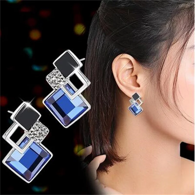Trendy Alloy Shampee Blue Earrings Regular Geometric Shape Dangle Drop Earring Women Fashion Dangle Earrings