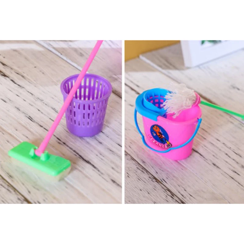 9pcs Mini Mop Broom Toys Cleaning Tools Kit Doll House Clean Toys