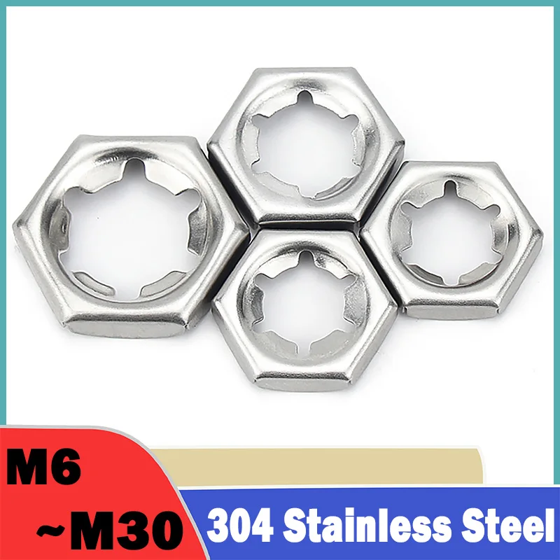 Buckle Nuts M6 M8 M10 M12 M14 M16 M18 M20 M24 M30 304 Stainless Steel Stamped Self-locking Nut Serrated Hexagon Nut