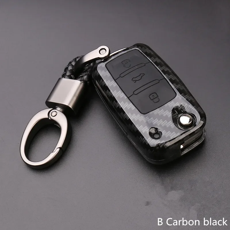 Carbon leather car key case full cover for VW Volkswagen Polo Golf Passat beetle Caddy T5 up Eos Tiguan skodaa5 Seat Leon Altea